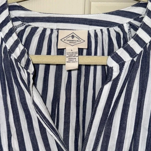 St. John's Bay Navy and White Striped Button Down Shirt - Picture 3 of 4